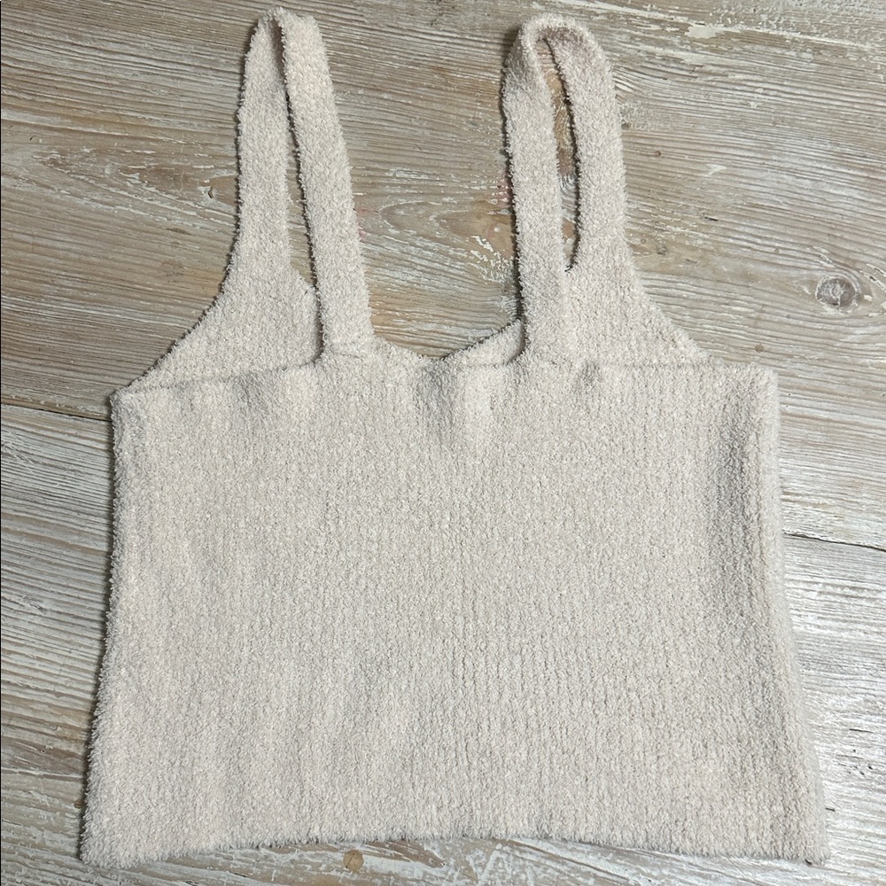 NATURAL LIFE Cream Cozy Up Soft Textured Knit Cropped Tank Top Neutral XL - Picture 4 of 6